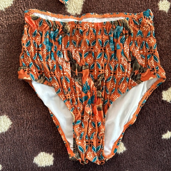 Strapless Orange Floral Print Bikini - Picture 3 of 6